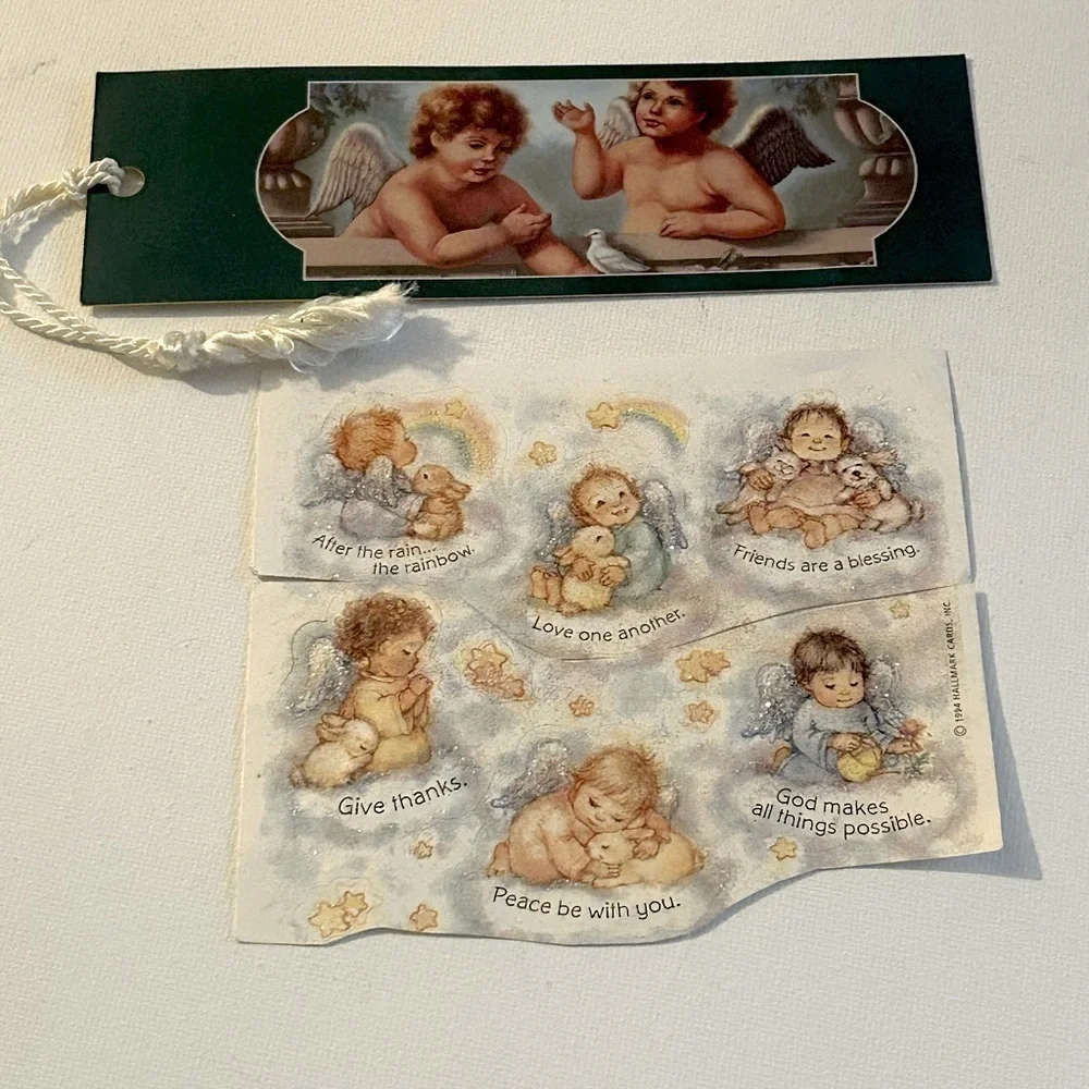 Vintage Judy Gibson Cherubs Bookmark & 1994 Cherub Stickers Collectible Set of 2